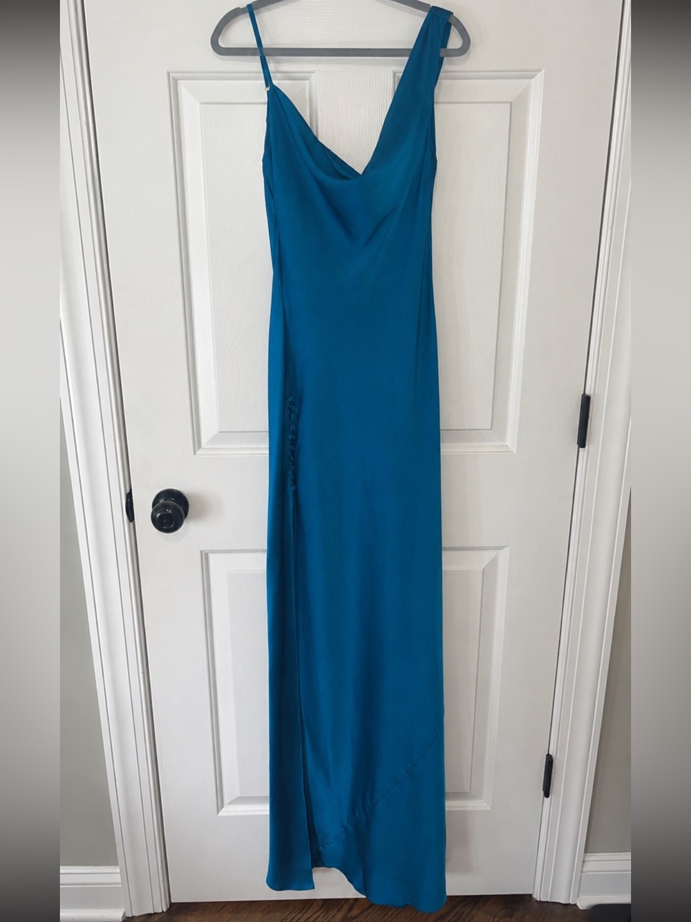 JAYGODFREY Teal Slip Maxi Dress with Cowl Neckline